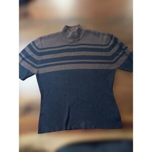 Yarnworks Mock Turtleneck‎ Short Sleeve Top Brown Ribbed Knit Vintage Academia